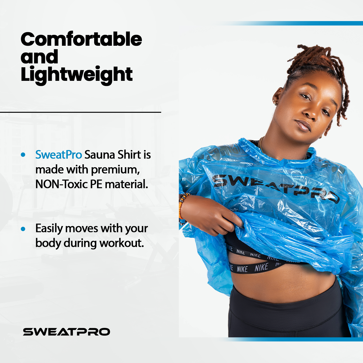 wearing SweatPro Sauna Suit during mobile workout” “SweatPro Sauna Suit flexible design for cardio and strength training”