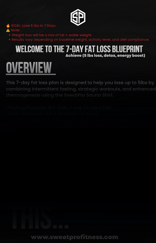 7-Days, 5lbs Fat Loss Plan with SweatPro Sauna Shirt. E-Book