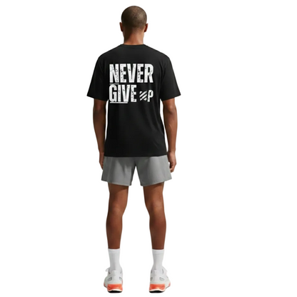 'Never Give Up' Oversized Training T-Shirt – Black Cotton